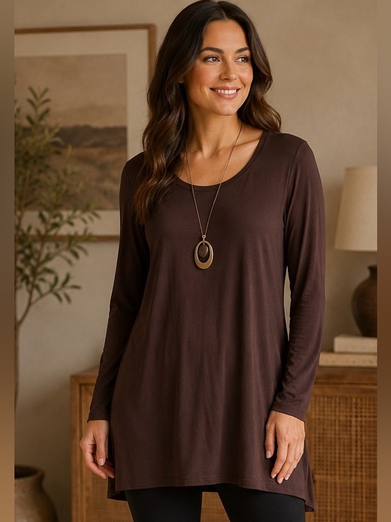 Eileen Fisher Tops - Eileen Fisher Brown Long Sleeve Scoop Neck Tunic